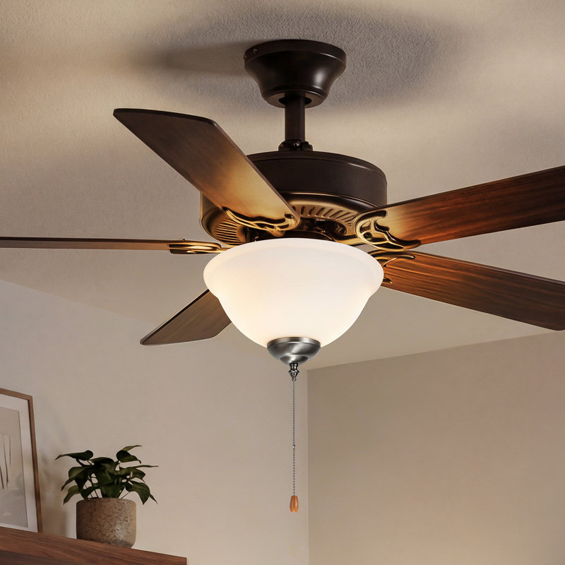 Ventilateur de plafond, ensemble de lumière de ventilateur en forme de bol de 750 lm et 3000 K avec chaîne de traction, 2 ampoules à DEL, luminaire de remplacement pour le salon, la salle à manger, la chambre à coucher, l'intérieur, abat-jour en verre blanc nickel brossé