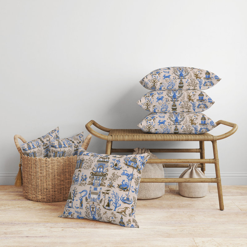Imperial Elegance Floral Reversible Throw Pillow, 18"H x 18"W, Blue/Ivory Floral