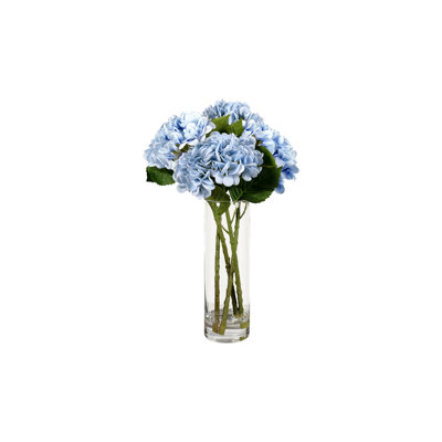 Blue Real-touch Hydrangeas In Tall Glass Vase