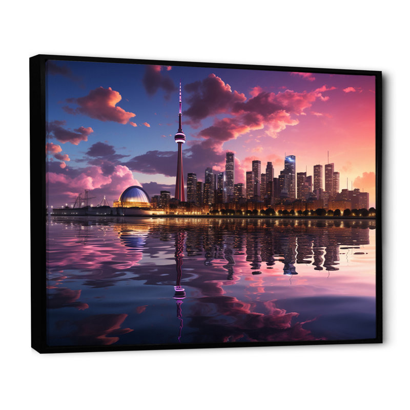 Mauve Toronto par nuit - imprimé, H 12 po x l 20 po x P 1 po, Cadre flottant noir