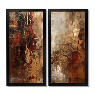 Ancienne Révélation italienne en or et rouge - reproduction d'art sur toile abstraite, art abstrait doré 2 pièces