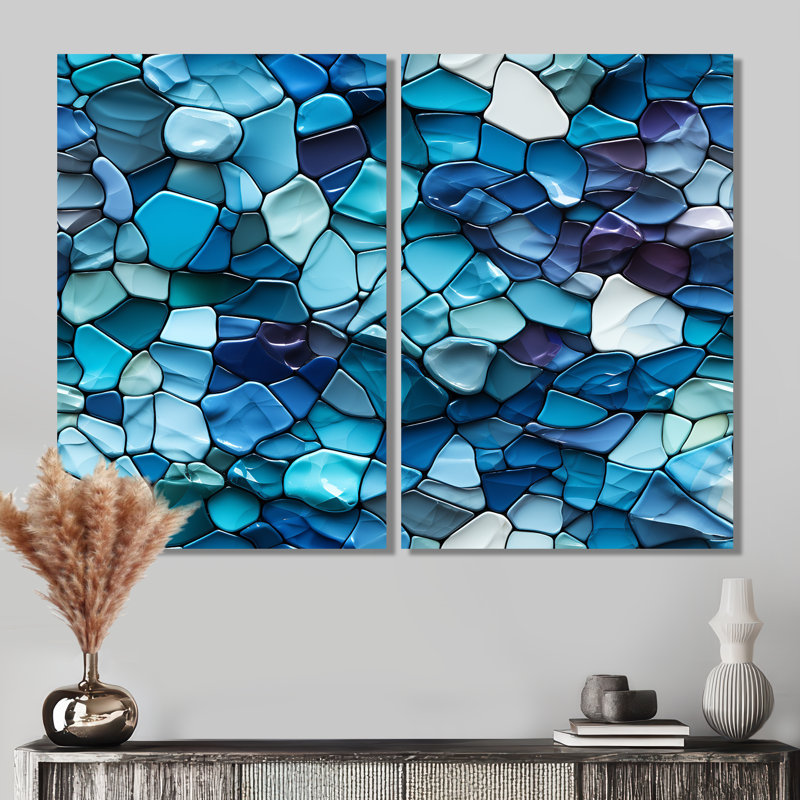 Océan bleu mosaïque turquoise - art mural tropical 2 pièces, H 36 po x l 48 po, Toile tendue sur cadre, Ne s’applique pas
