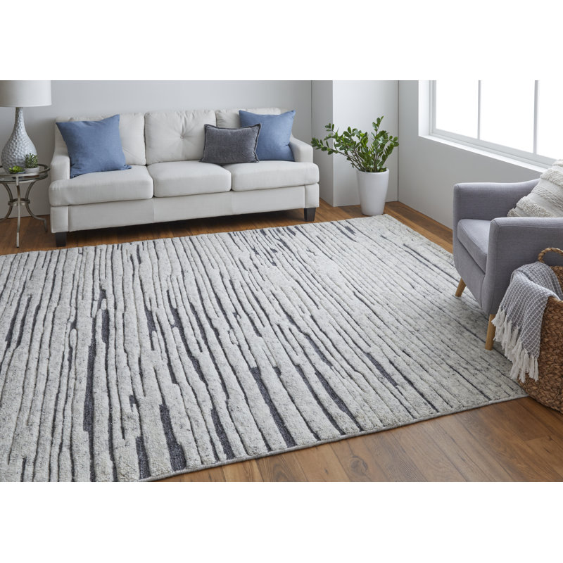 Broadfield Striped Hand-Knotted Wool Area Rug in Ivory, Rectangle 9'6" x 13'6"