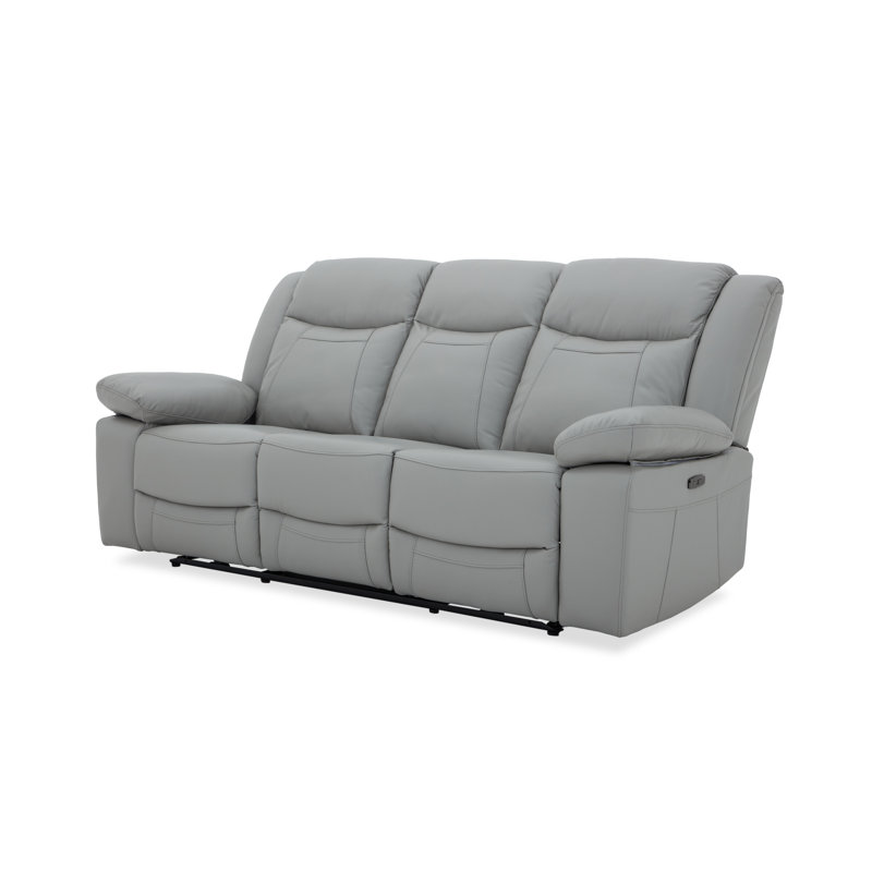 Wyatt 895L 3 Seater Leather Sofa in Light Grey, Light Gray Top Grain Leather, 40.55" H x 88" W x 39" D