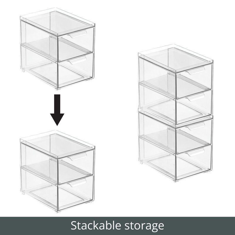 2-Drawer Stackable Organizer - Pull-Out Sliding Storage Drawers for Kitchen or Pantry - Clear