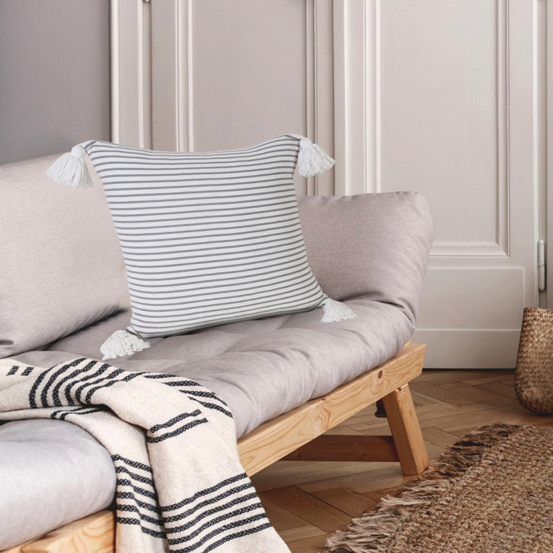 Coussin décoratif à rayures 100% coton, Noir et blanc, Housse de coussin seulement - sans coussin