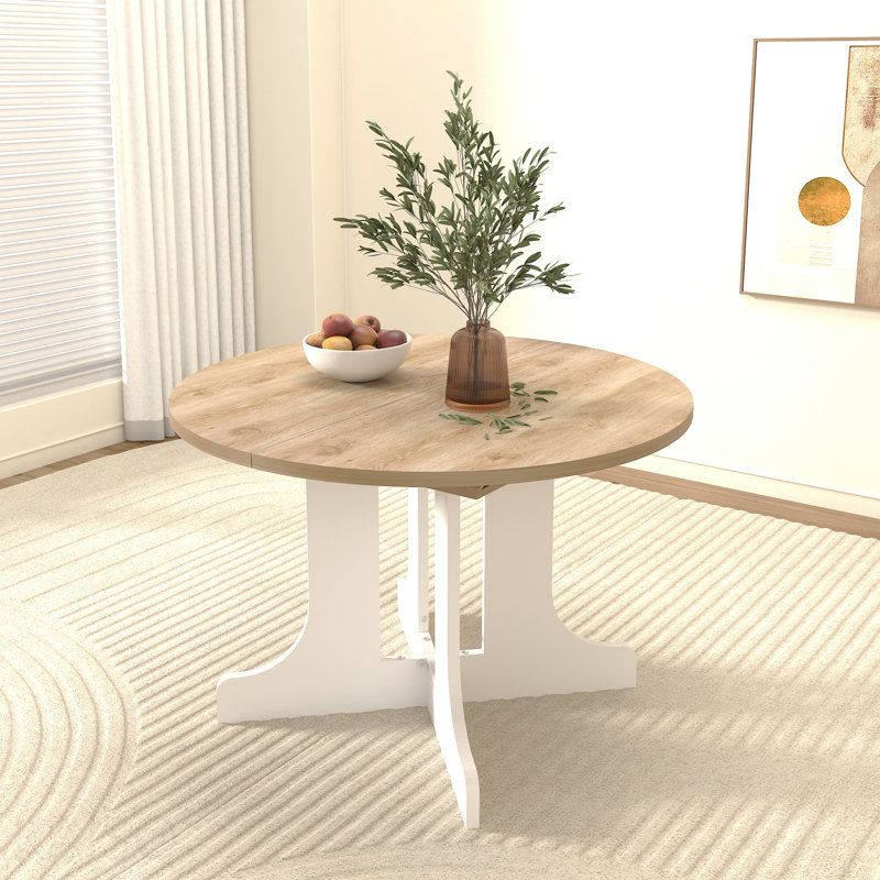 Table de salle à manger extensible Farmhouse - Plateau de table ovale avec rallonge amovible, Blanc, Naturel