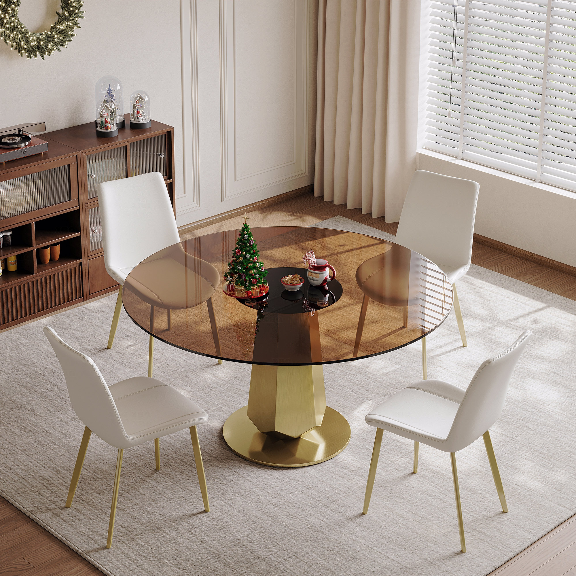 Latitude Run® 53 Inch Luxury Round Dining Table Smoked Glass Top Gold ...