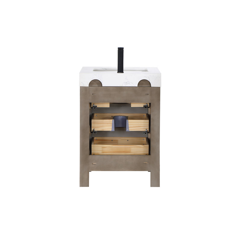 Ensemble de meuble-lavabo simple 24 "avec miroir, Brun, Blanc, Noir mat