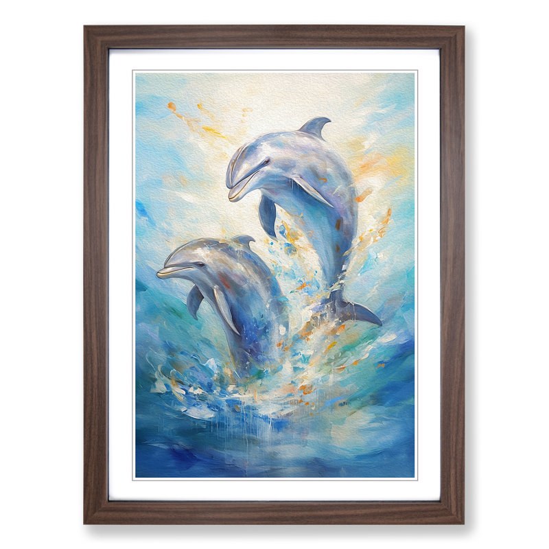 Dolphin Impressionism No.2 - Single Picture Frame Print on Wood, Walnut, 64" H x 46" W x 2" D