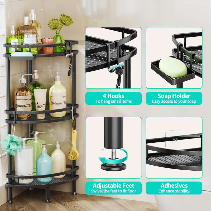 Freestanding Stainless Steel Shower Caddy, Black