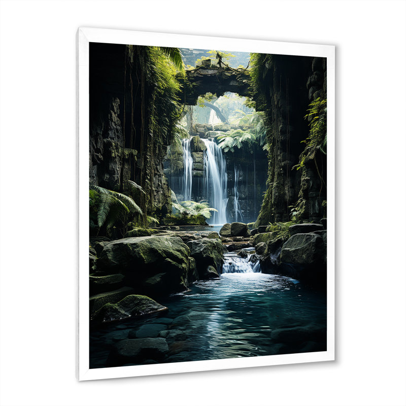 «Brinlie Waterfall Hidden Oasis II», reproduction sur toile, Cadre simple blanc, H 40 po x l 30 po x P 1,5 po