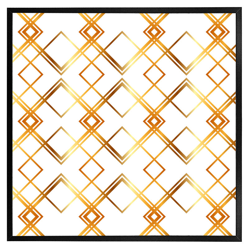 Yokum Geometric Golden Pattern - Single Picture Frame Print, Black Framed, 76cm H x 76cm W x 4cm D