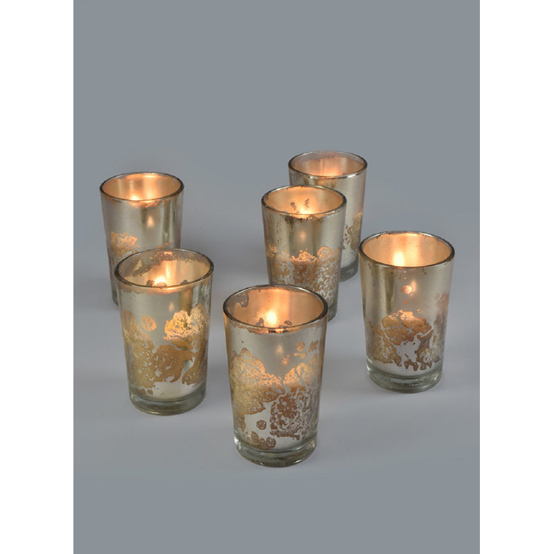 Ensemble de votives en verre 6 pièces préremplies, Argent