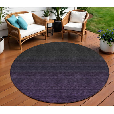 Tapis extérieur rond lavable abstrait 8 pi mauve et gris anthracite