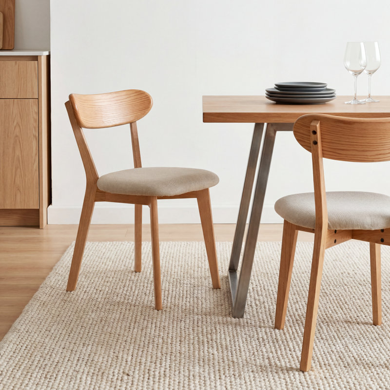 Chaises de salle à manger rembourrées en chêne massif avec housses amovibles - ensemble de 2, Chêne, Beige clair, 2
