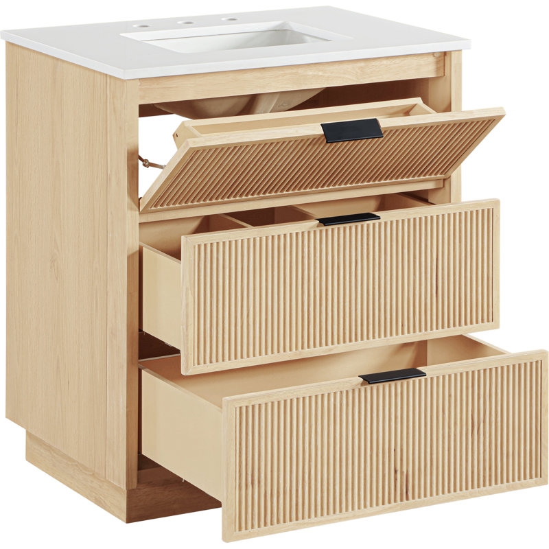 Meuble-lavabo en pierre naturelle et en bois massif de 30 po Willard, Naturel, 30"
