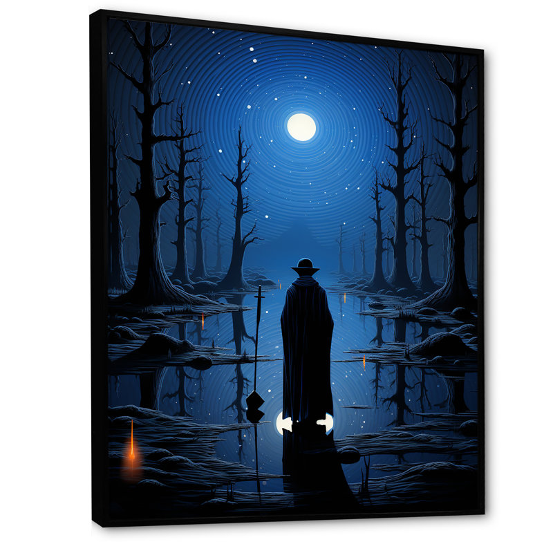 Mélodie touareg bleue au clair de lune, H 44 po x l 34 po x P 1,5 po, Cadre flottant noir