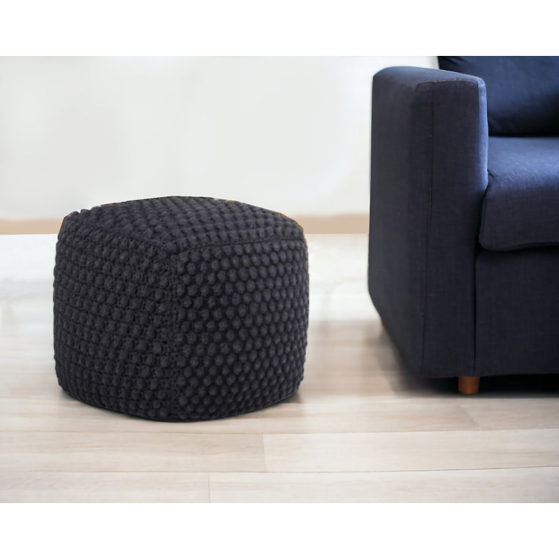 Aitana 18" Cotton Blend Pouf Ottoman, Black Cotton Blend