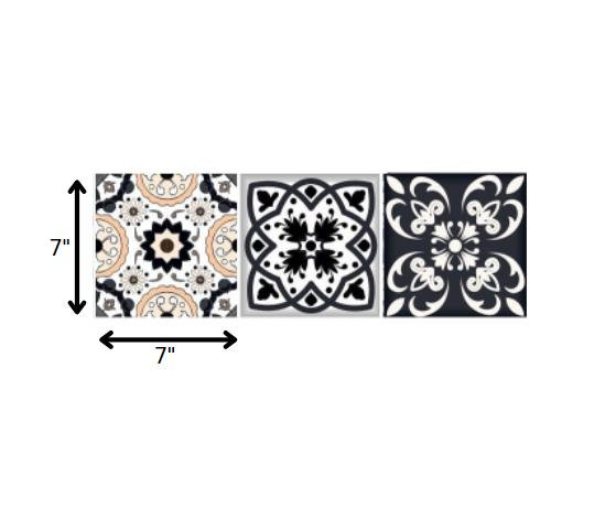 Carreaux amovibles en vinyle noir et gris 8 po x 8 po, H 7 po x l 7 po x P 0,1 po, Noir / blanc / brun