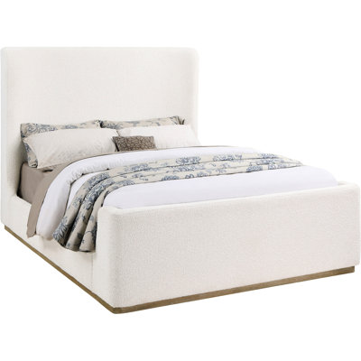 Queen Bed With Cream Upholstery, Tall Wingback Design, Exposed Wood Base, And Foam For A Cozy Modern Bedroom Retreat Upholstered In Cream, Low , Solid Padding Sophistication Luxury