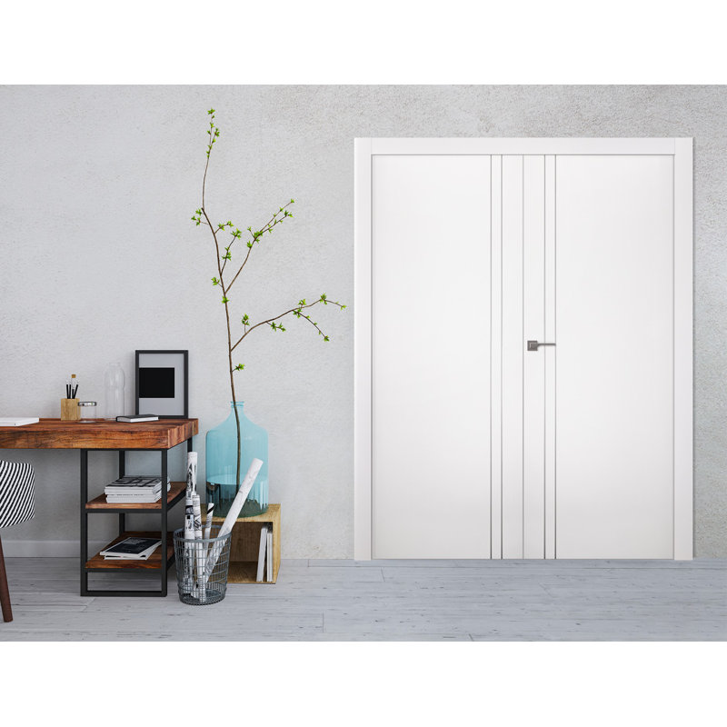 Porte double à panneaux Optima 2V, 55,5 po x 79,37 po, Blanc neige, À droite