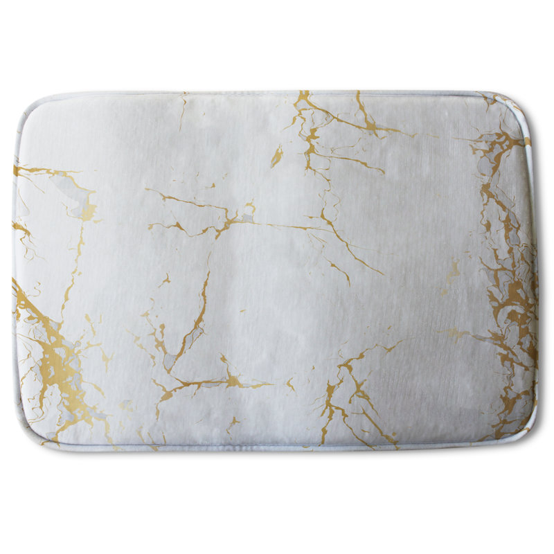 Aiva Memory Foam Non-Slip Bath Rug, Gold Abstract