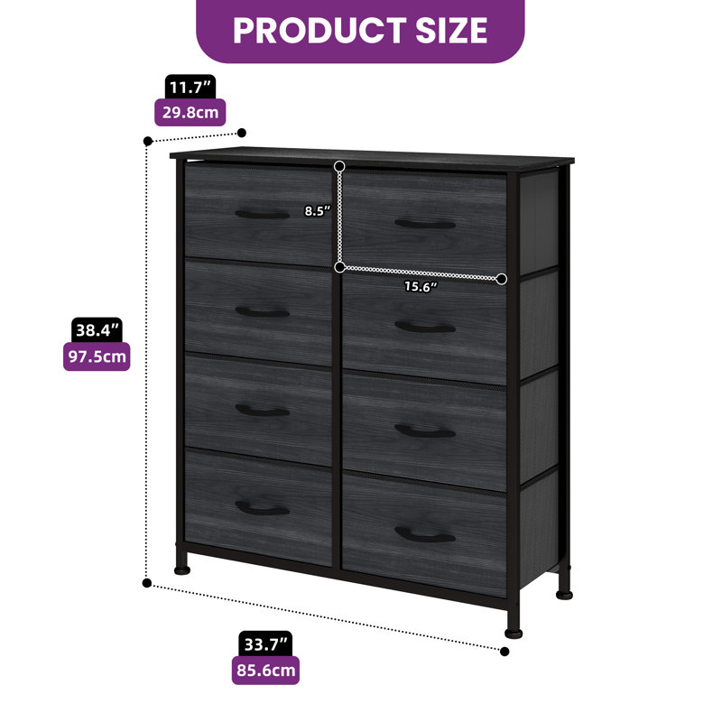  8-Drawer Double Dresser 2-Piece Set (33.7" W) – Versatile Storage With Sleek Design, Gray