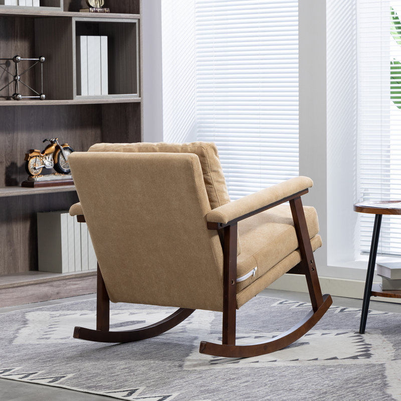 Chaise berçante Mid-Century en velours avec dossier moderne pour petits espaces kaki, Kaki