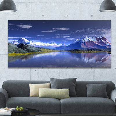 «3D Rendered Mountains and Lake», reproduction de photo sur toile tendue