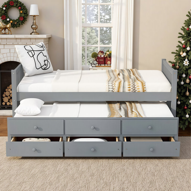 Lit de jour simple VARELON avec couchette coulissante et tiroirs de rangement - Solution de sommeil compacte pour les chambres d'amis et les maisons compactes