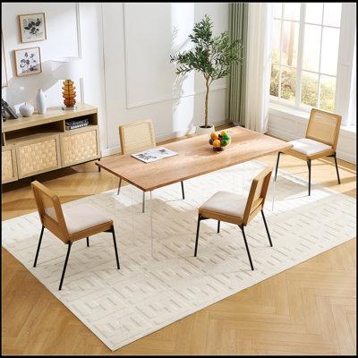 Ensemble de 2 chaises d'appoint Mid-Century en lin avec dossier en rotin et pieds en métal pour un confort et un style modernes
