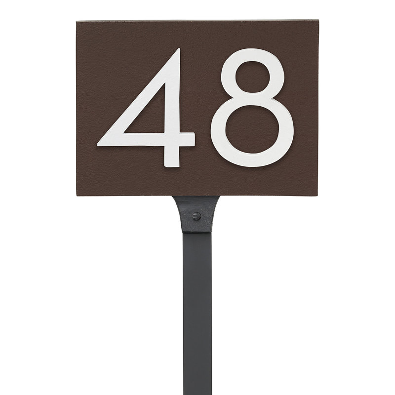 Panneau d'adresse flottant sur la pelouse sur 1 ligne, Bronze romain, Blanc, Oui