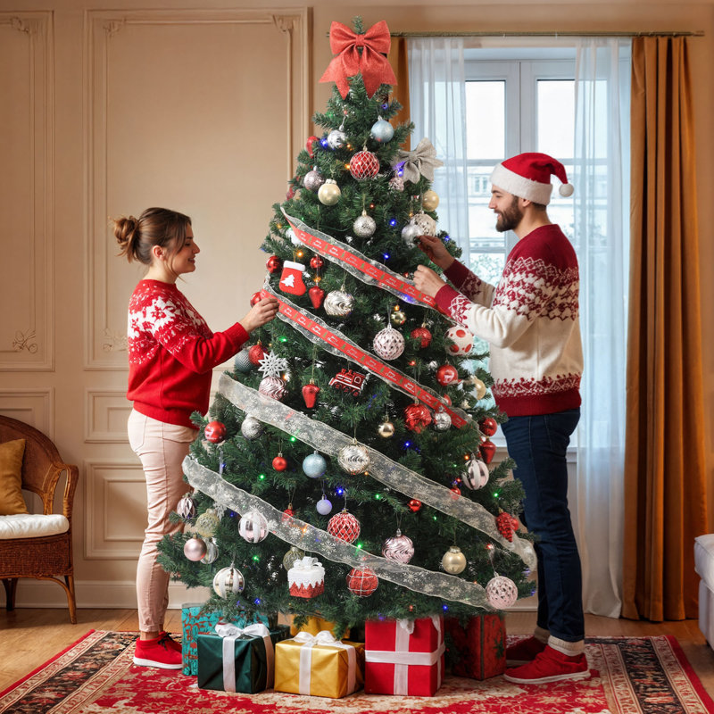 7.5Ft Green Lighted Artificial Christmas Tree With Stand
