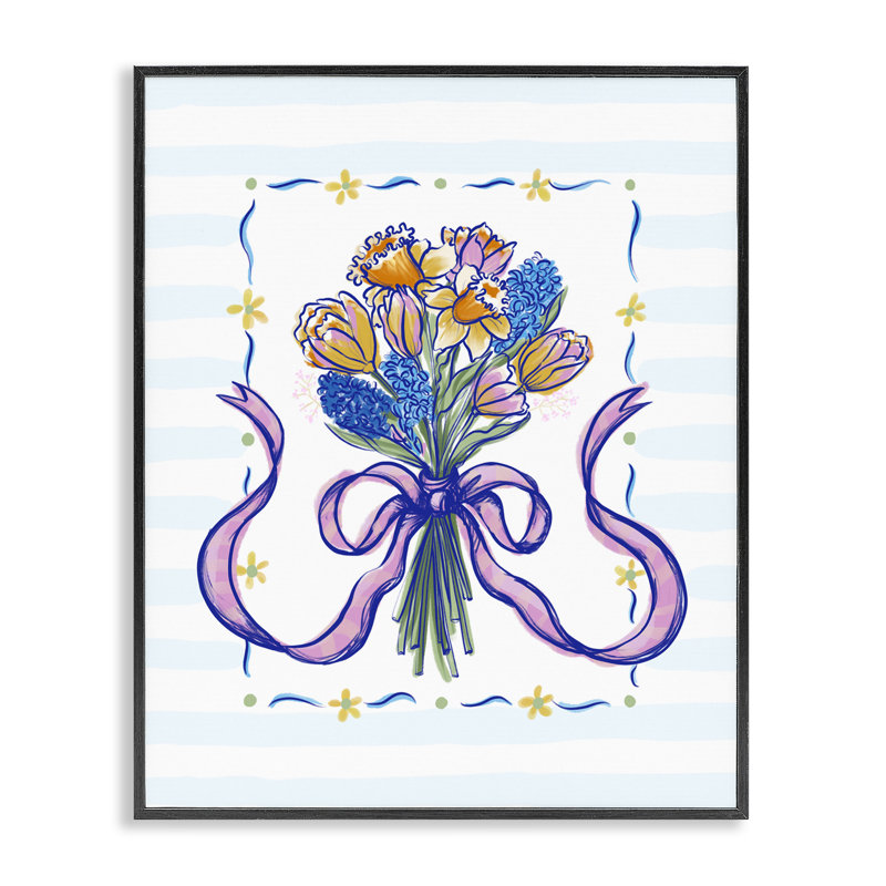 Giclée encadrée par Spring Fresh Ribbon Bouquet, design par Connie Summers, H 30 po x l 24 po, Giclée encadrée noir minuit