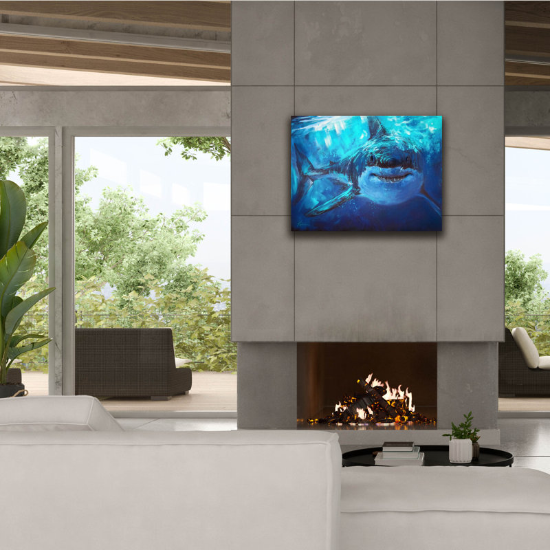 Art mural sur toile Epic Graffiti «Deep Blue Great White Shark» par Lindsay Kivi, H 26 po x l 34 po x P 1,5 po