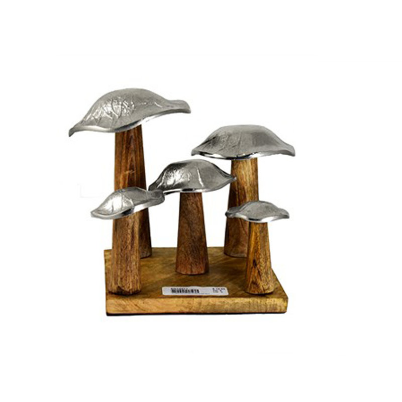 Sculpture en aluminium champignon sur bois Vicksburg, Argent