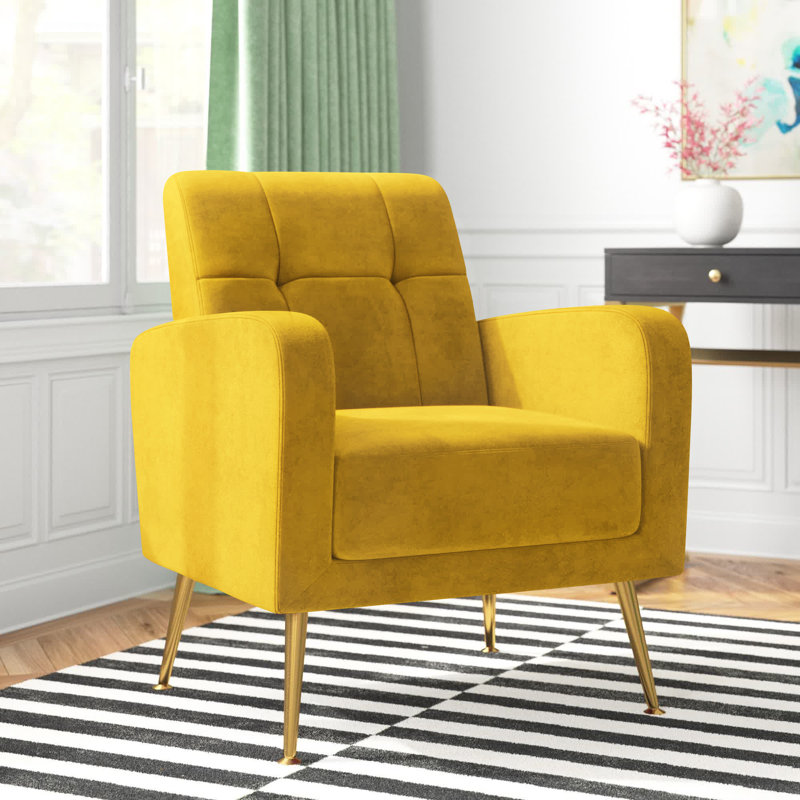 Fauteuil capitonné de 30 po de large Floriana, 100 % polyester jaune