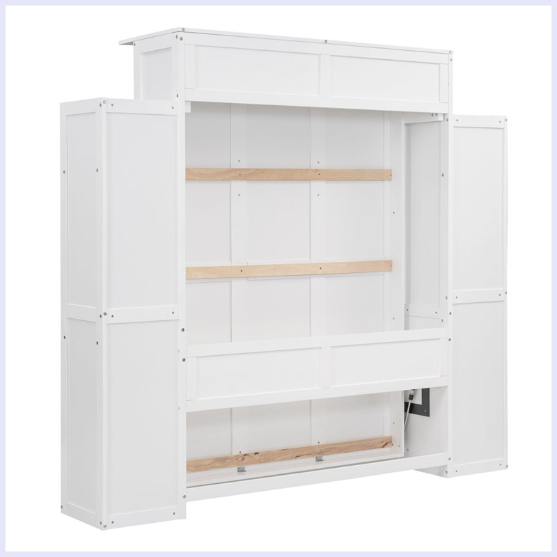 Lit escamotable moderne avec tablettes et lumières DEL Modern, Double, Blanc