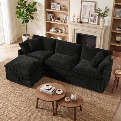 Greer 103" Modern 4 Seat Upholstered Chenille L Shaped Sectional Sofa with Storage Seats
