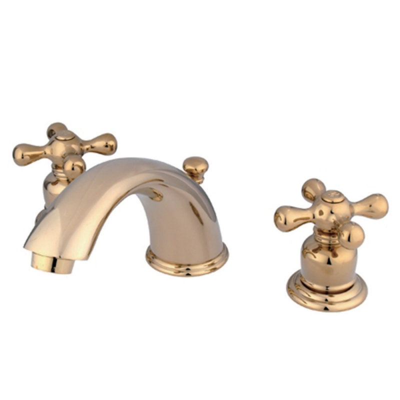Kingston Brass Victorian Two-Handle 3-Hole Deck Mount Widespread Bathroom Faucet with Retail Pop-Up Drain, Polished Brass