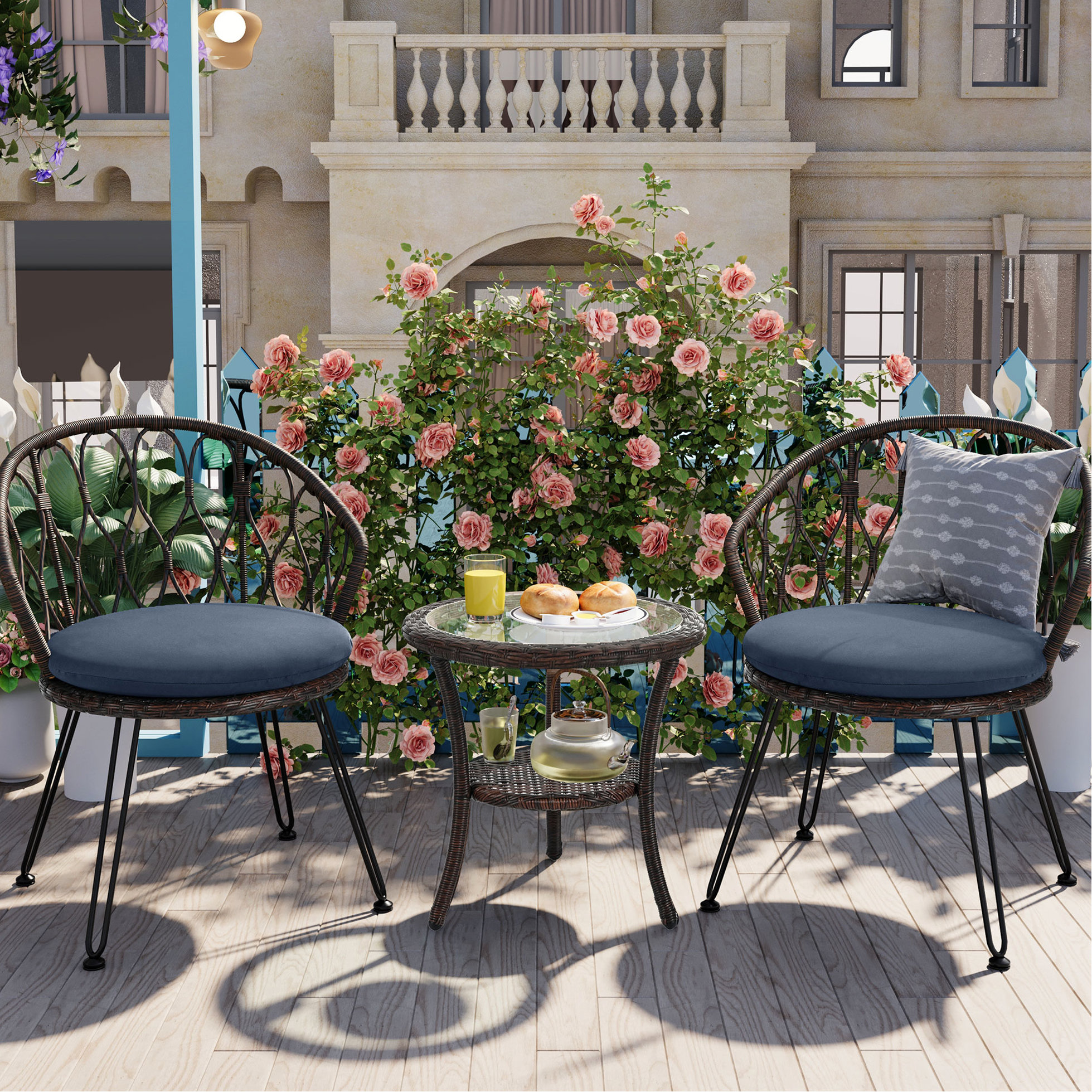 Reposition Table Latitude Run® Glass Table And Chairs Outdoor , Suitable For Patios ...