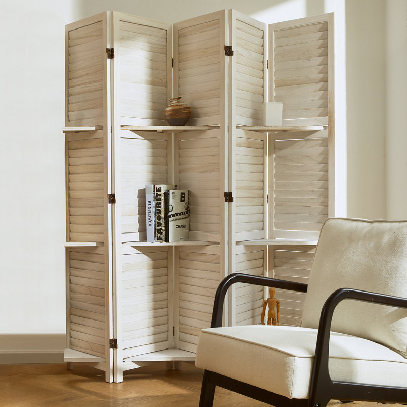 Paravent avec tablettes, écran en bois pliable de 5,6 pi avec charnières doubles, H 67 po x l 78,50 po x P 0,79 po