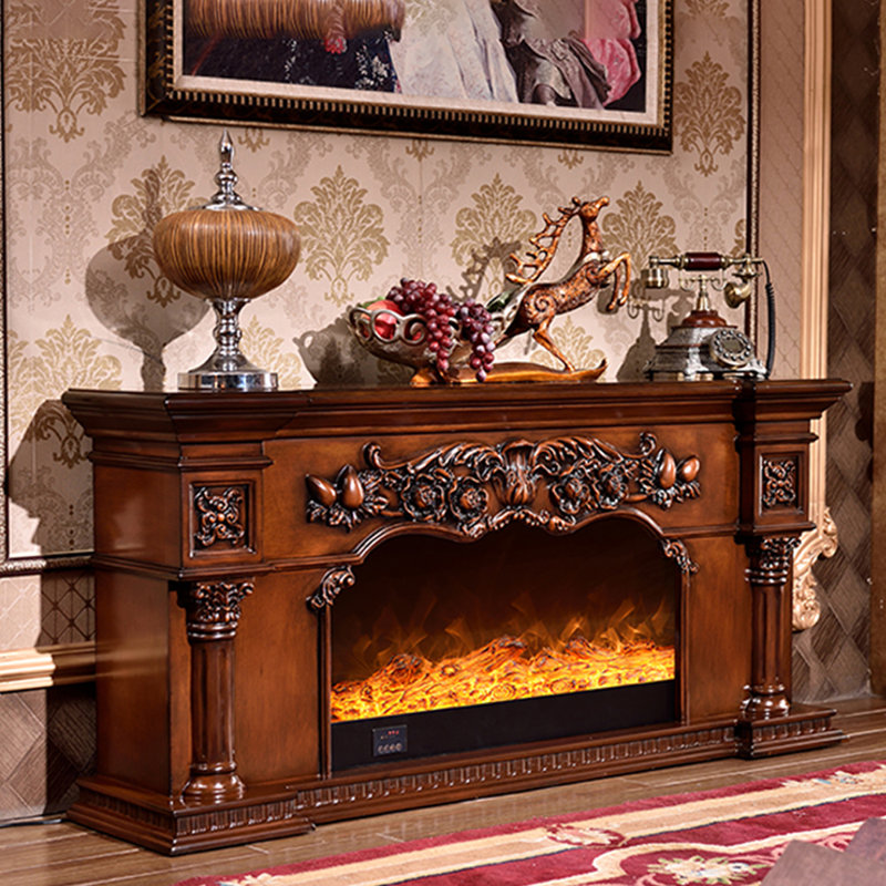 Brown Solid  Manufactured Wood Freestanding TV Cabinet Fireplace, Brown
