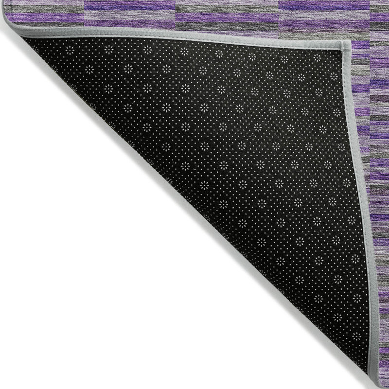 Tapis intérieur lavable rayé mauve et lavande 5 pi x 8 pi