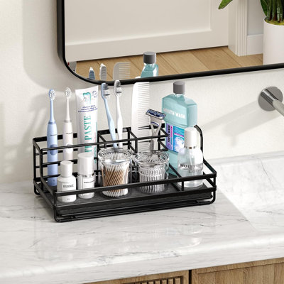 Electric Toothbrush Holder With Instant Drying Stone, 5-Partition Stainless Steel Bathroom Counter Organizer For Toothpaste And Oral Care Storage