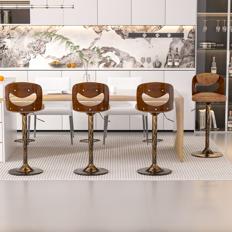 Ensemble de 4 tabourets de bar réglables en similicuir à hauteur de comptoir Tabouret de bar 360, Brown/Black