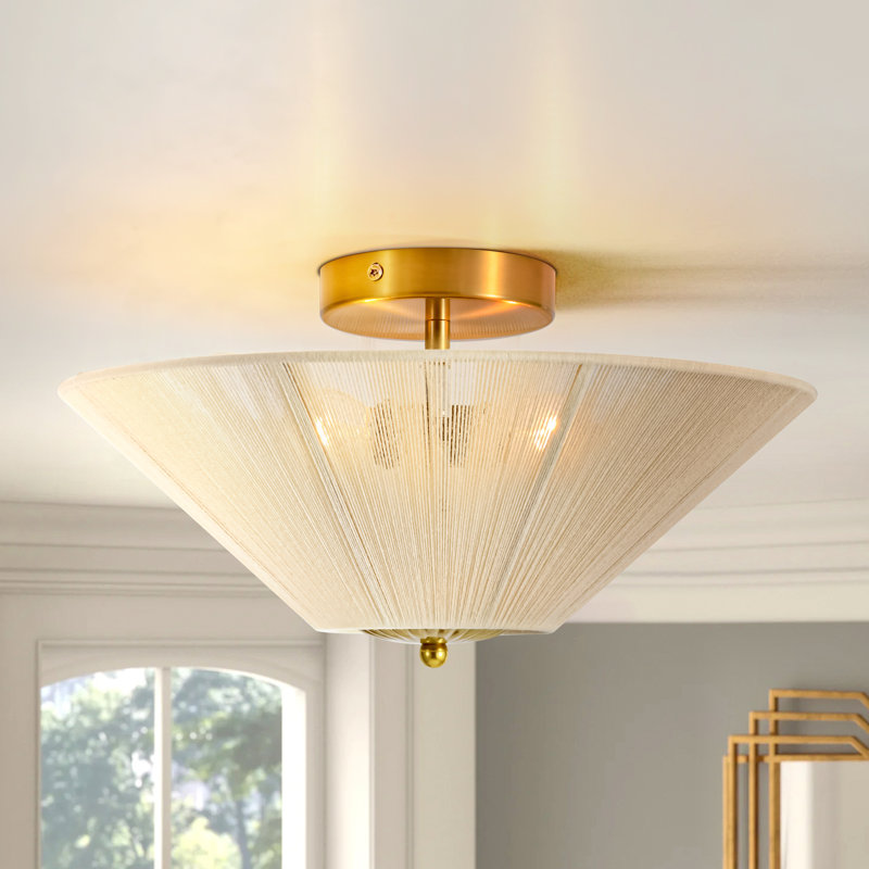 2-Light Cotton Semi Flush Mount Ceiling Light for Bedroom