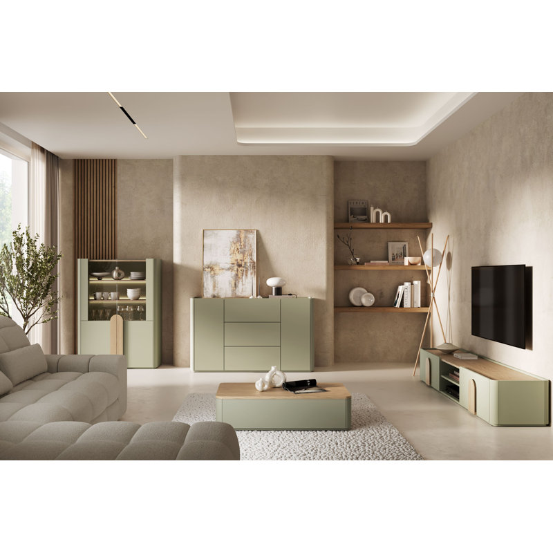Sadeen Unfinished TV Stand for TVs up to 77", Green/Brown