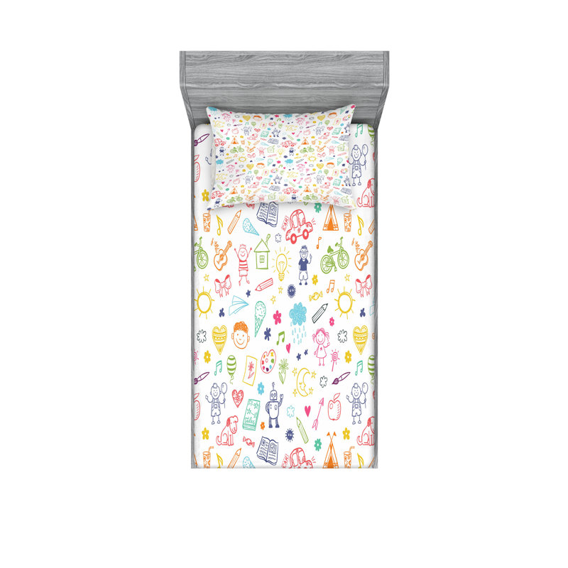Multicolore drap-housse et coussin décoratif Ambesonne, Ensemble de draps pour lit simple très long + 3 p